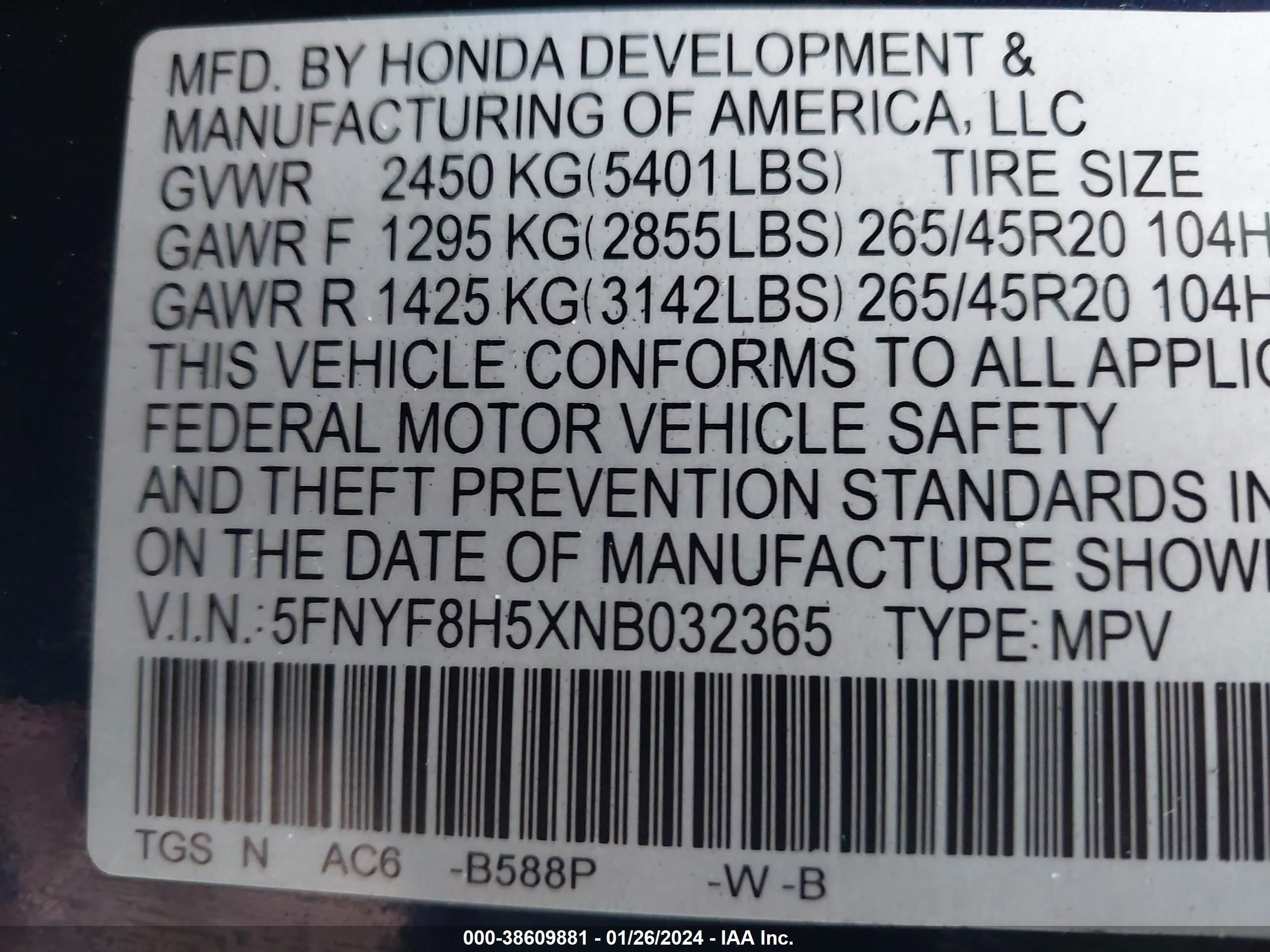 Photo 8 VIN: 5FNYF8H5XNB032365 - HONDA PASSPORT 