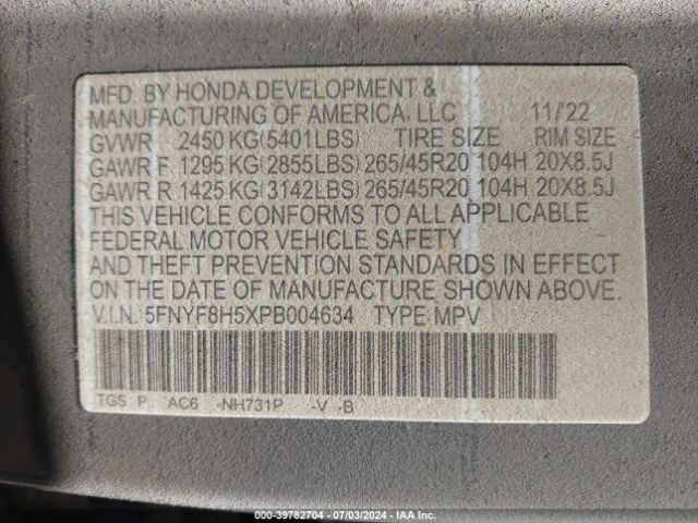 Photo 8 VIN: 5FNYF8H5XPB004634 - HONDA PASSPORT 