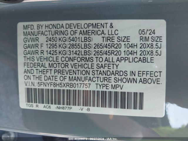 Photo 8 VIN: 5FNYF8H5XRB017757 - HONDA PASSPORT 