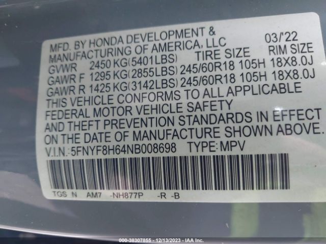 Photo 8 VIN: 5FNYF8H64NB008698 - HONDA PASSPORT 