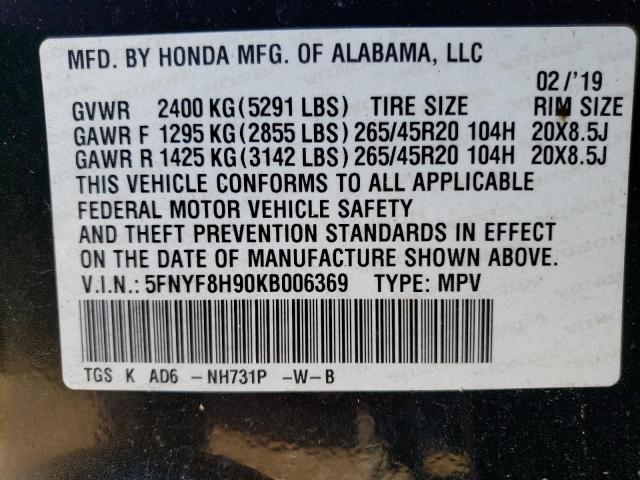 Photo 13 VIN: 5FNYF8H90KB006369 - HONDA PASSPORT 