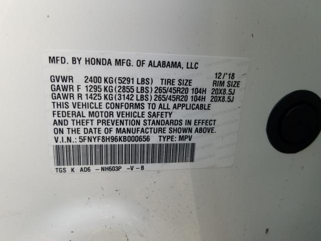 Photo 9 VIN: 5FNYF8H96KB000656 - HONDA PASSPORT T 