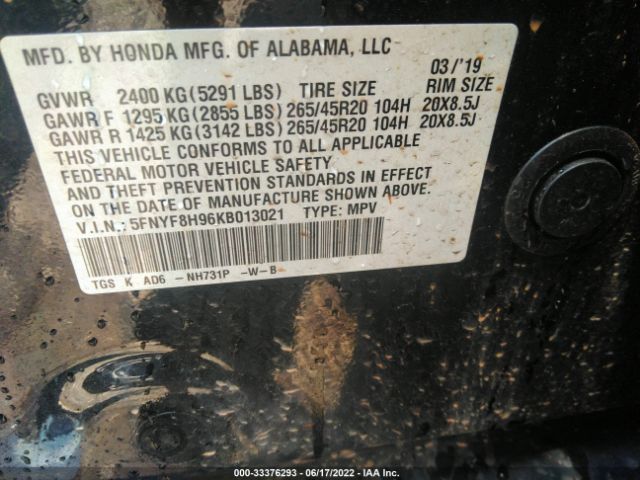 Photo 8 VIN: 5FNYF8H96KB013021 - HONDA PASSPORT 