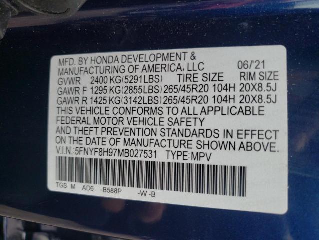 Photo 11 VIN: 5FNYF8H97MB027531 - HONDA PASSPORT 