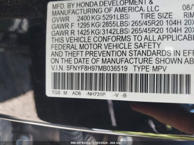 Photo 8 VIN: 5FNYF8H97MB036519 - HONDA PASSPORT 