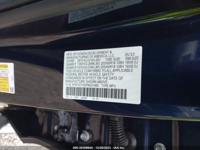 Photo 8 VIN: 5FNYG1H53PB037480 - HONDA PILOT 