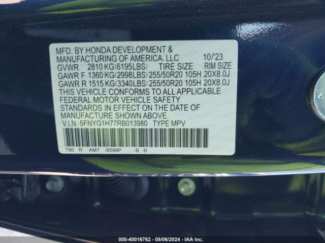 Photo 8 VIN: 5FNYG1H77RB013980 - HONDA PILOT 