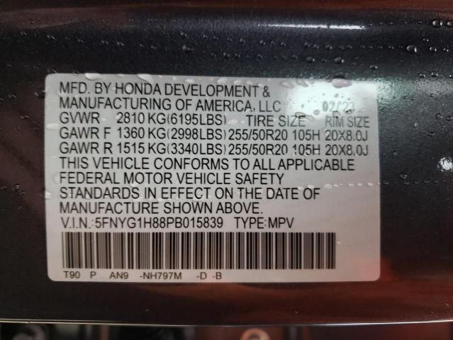 Photo 12 VIN: 5FNYG1H88PB015839 - HONDA PILOT ELIT 