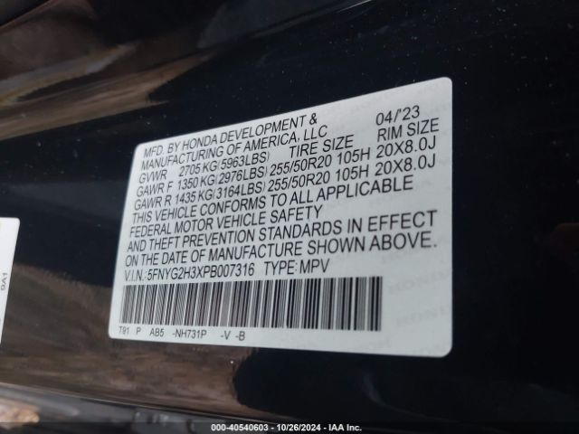 Photo 8 VIN: 5FNYG2H3XPB007316 - HONDA PILOT 