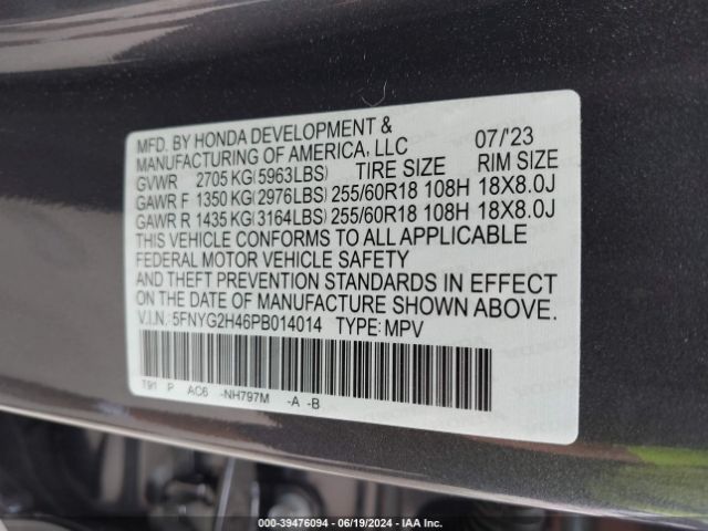 Photo 8 VIN: 5FNYG2H46PB014014 - HONDA PILOT 