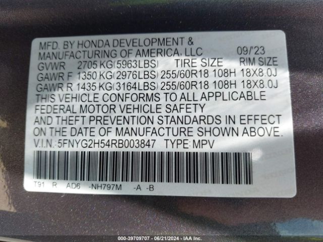 Photo 8 VIN: 5FNYG2H54RB003847 - HONDA PILOT 