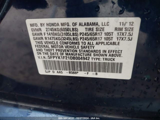 Photo 8 VIN: 5FPYK1F21DB004942 - HONDA RIDGELINE 