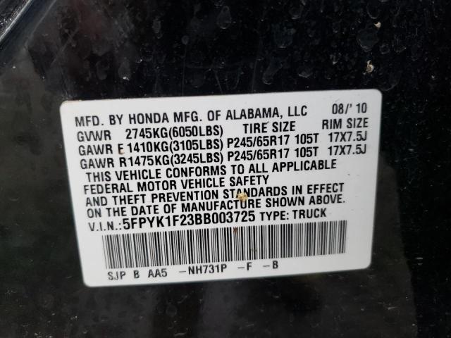 Photo 11 VIN: 5FPYK1F23BB003725 - HONDA RIDGELINE 