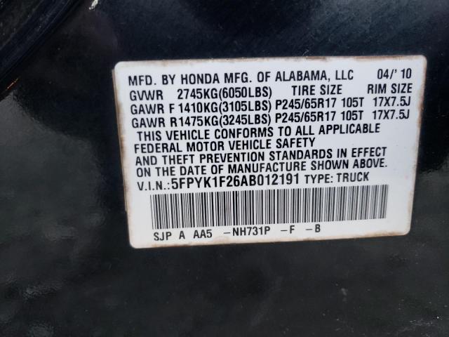 Photo 9 VIN: 5FPYK1F26AB012191 - HONDA RIDGELINE 