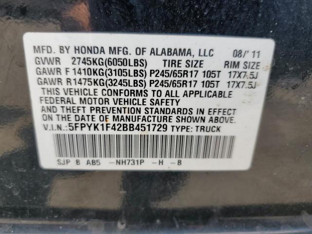 Photo 11 VIN: 5FPYK1F42BB451729 - HONDA RIDGELINE 