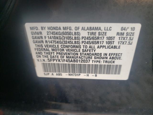 Photo 9 VIN: 5FPYK1F45AB012037 - HONDA RIDGELINE 