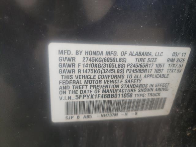 Photo 9 VIN: 5FPYK1F46BB011058 - HONDA RIDGELINE 