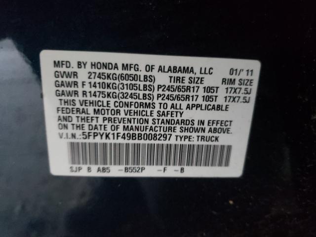 Photo 9 VIN: 5FPYK1F49BB008297 - HONDA RIDGELINE 