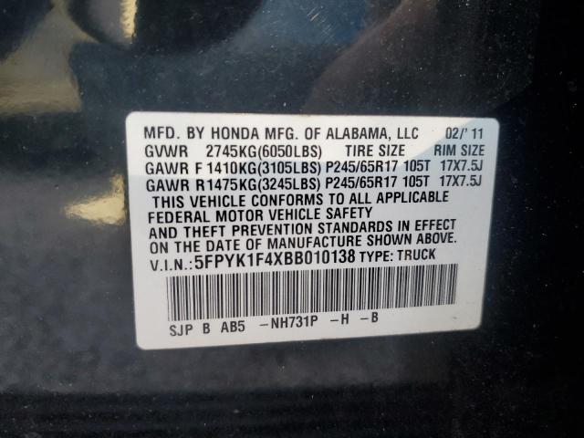 Photo 11 VIN: 5FPYK1F4XBB010138 - HONDA RIDGELINE 