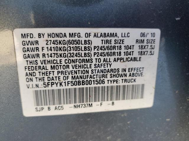 Photo 11 VIN: 5FPYK1F50BB001506 - HONDA RIDGELINE 