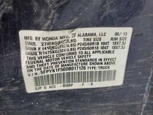 Photo 11 VIN: 5FPYK1F50DB017126 - HONDA RIDGELINE 