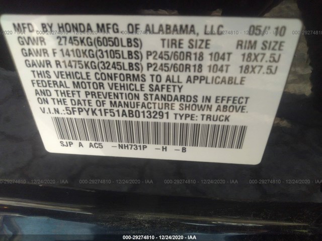 Photo 8 VIN: 5FPYK1F51AB013291 - HONDA RIDGELINE 