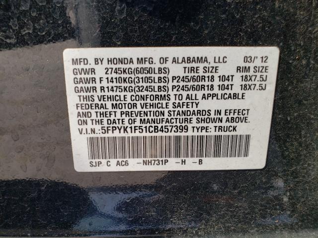 Photo 9 VIN: 5FPYK1F51CB457399 - HONDA RIDGELINE 