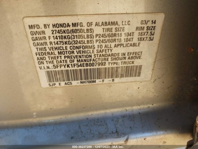 Photo 8 VIN: 5FPYK1F54EB007992 - HONDA RIDGELINE 