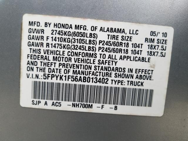 Photo 9 VIN: 5FPYK1F56AB013402 - HONDA RIDGELINE 