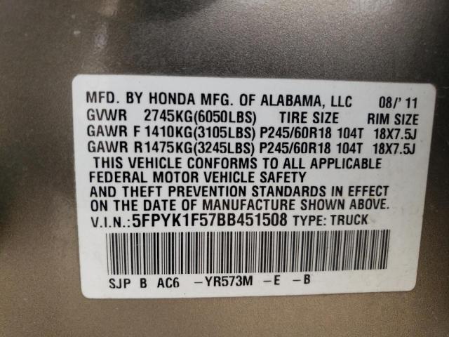 Photo 11 VIN: 5FPYK1F57BB451508 - HONDA RIDGELINE 