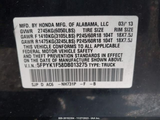 Photo 8 VIN: 5FPYK1F58DB013275 - HONDA RIDGELINE 