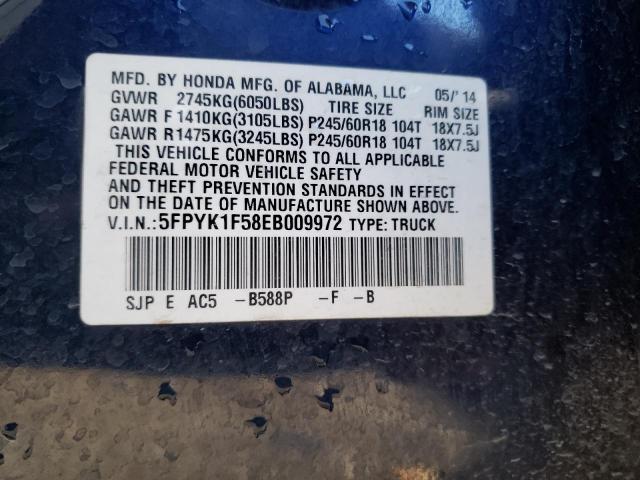 Photo 11 VIN: 5FPYK1F58EB009972 - HONDA RIDGELINE 