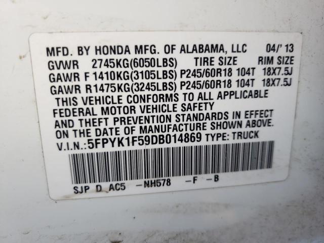 Photo 9 VIN: 5FPYK1F59DB014869 - HONDA RIDGELINE 