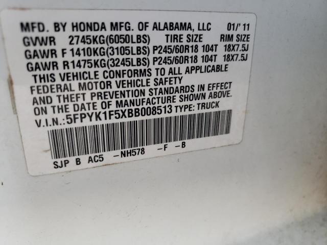 Photo 9 VIN: 5FPYK1F5XBB008513 - HONDA RIDGELINE 