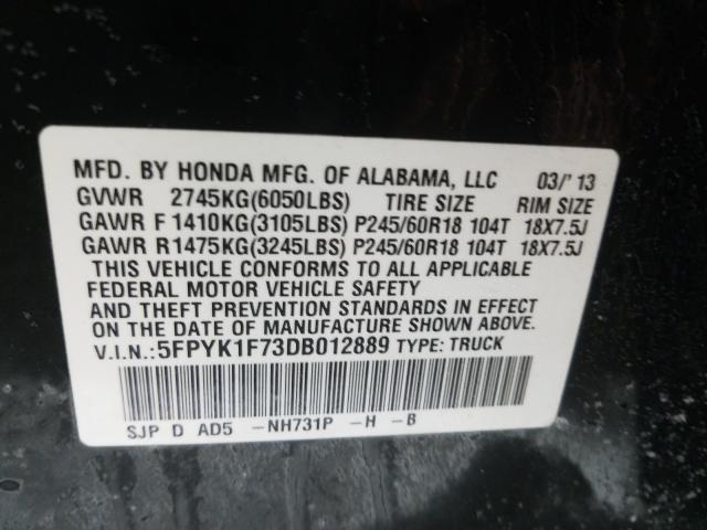 Photo 9 VIN: 5FPYK1F73DB012889 - HONDA RIDGELINE 