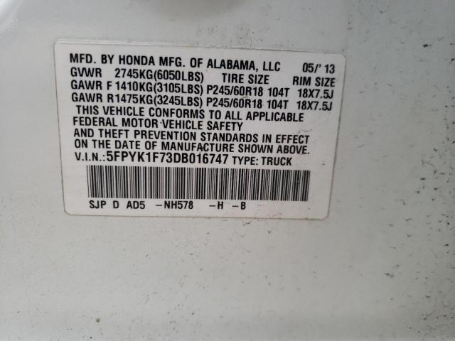 Photo 9 VIN: 5FPYK1F73DB016747 - HONDA RIDGELINE 