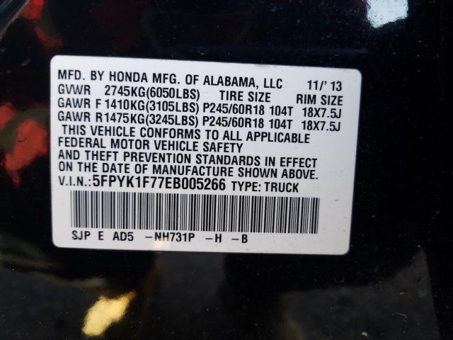 Photo 9 VIN: 5FPYK1F77EB005266 - HONDA RIDGELINE 