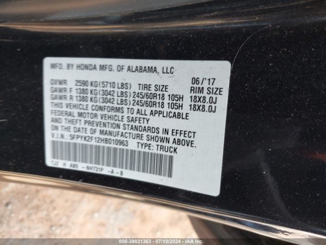 Photo 8 VIN: 5FPYK2F12HB010963 - HONDA RIDGELINE 