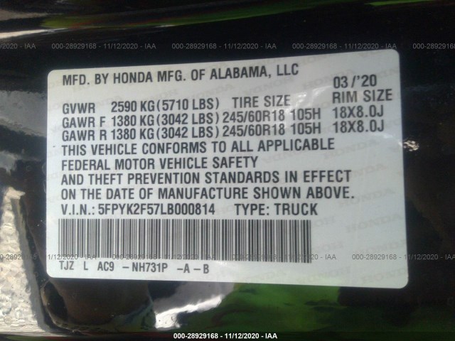 Photo 8 VIN: 5FPYK2F57LB000814 - HONDA RIDGELINE 