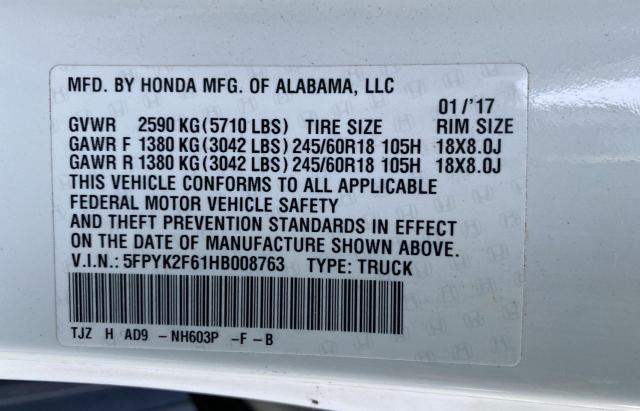 Photo 9 VIN: 5FPYK2F61HB008763 - HONDA RIDGELINE 