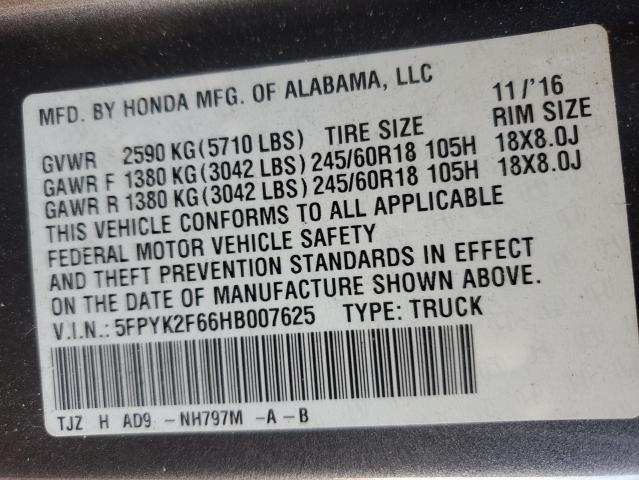 Photo 11 VIN: 5FPYK2F66HB007625 - HONDA RIDGELINE 