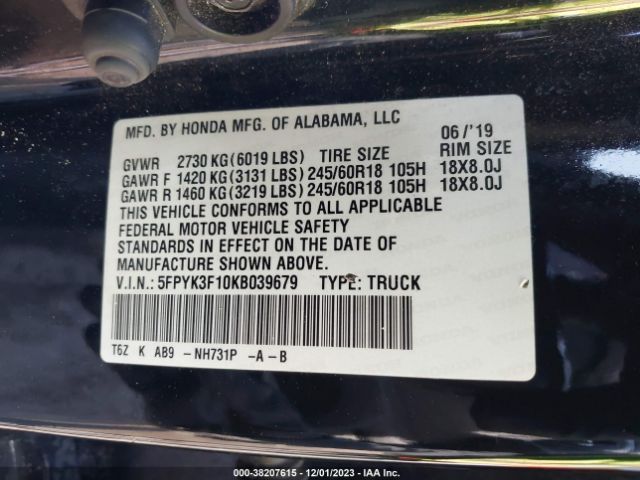 Photo 8 VIN: 5FPYK3F10KB039679 - HONDA RIDGELINE 