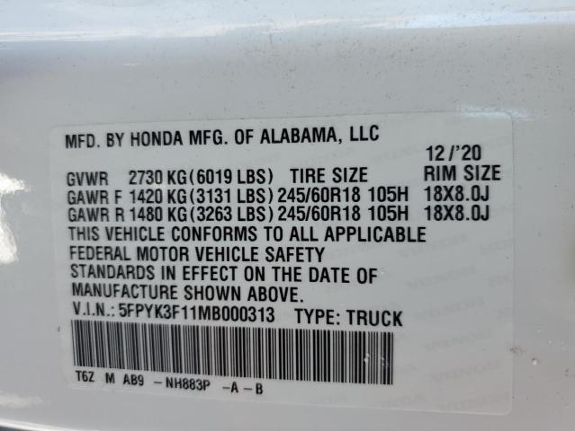 Photo 12 VIN: 5FPYK3F11MB000313 - HONDA RIDGELINE 