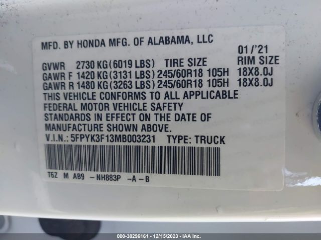 Photo 8 VIN: 5FPYK3F13MB003231 - HONDA RIDGELINE 