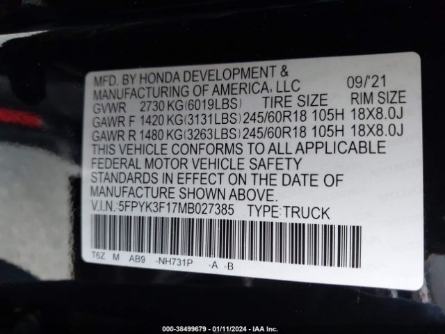 Photo 8 VIN: 5FPYK3F17MB027385 - HONDA RIDGELINE 