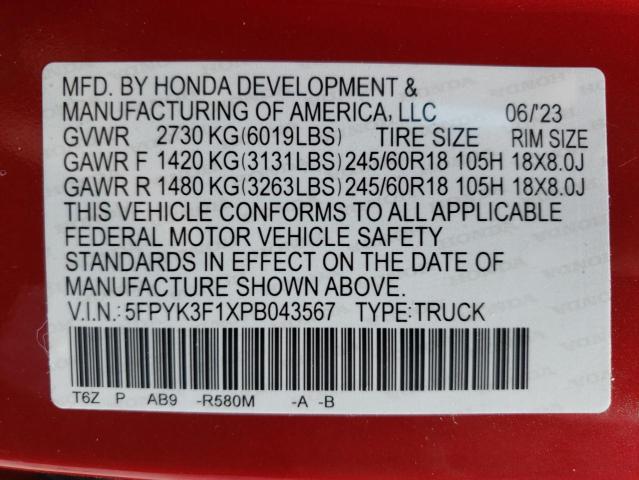 Photo 12 VIN: 5FPYK3F1XPB043567 - HONDA RIDGELINE 