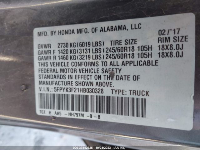 Photo 8 VIN: 5FPYK3F21HB030328 - HONDA RIDGELINE 