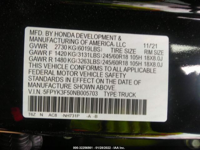 Photo 8 VIN: 5FPYK3F50NB005703 - HONDA RIDGELINE 