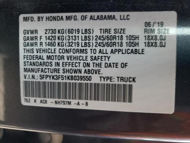 Photo 11 VIN: 5FPYK3F51KB039550 - HONDA RIDGELINE 