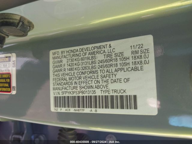 Photo 8 VIN: 5FPYK3F53PB013135 - HONDA RIDGELINE 